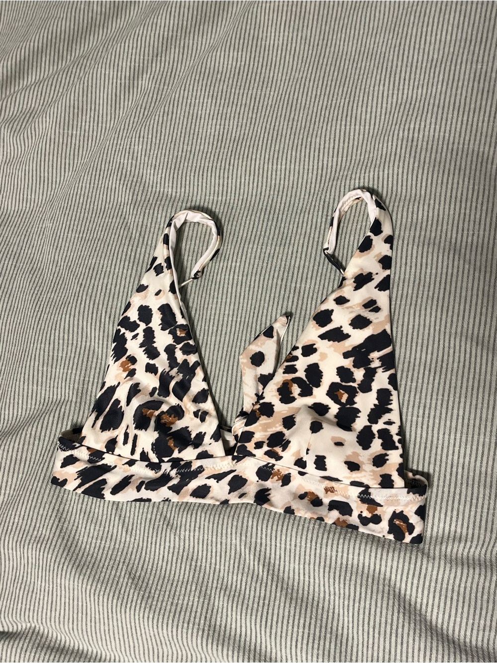 Leopard Print Triangle Bikini Top - Black, Cream, Tan